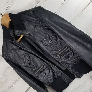 Black Faux Leather Jacket With Pockets